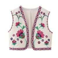 【HOT】❉ஐ☈ TraF2023 Embroidered Small Short Top border Contrast Front Sleeveless Womens Coat