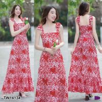 Maxi dress สายเดี่ยว ลายหัวใจแดง TW14134