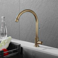 ∏ Brass Kitchen Faucet Antique Finish Single Handle High Quality Retro Only Cold Water faucet 360 Swivel Basin Sink Tap Brush Gold