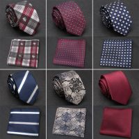 XGVOKH Men Tie Cravat Set Fashion Wedding Ties for Men Hanky Necktie Dot Striped Gravata Jacquard Tie Social Party Accessories