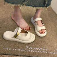 【July】 Internet celebrity niche high-end slippers womens outerwear 2023 new summer fashion thick-soled all-match lazy office