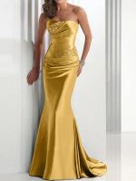 【YF】 Mermaid Satin Long Mother of Bride Dress Elegant Gray Wedding Guest Formal Sweetheart Lace Up Court Train Groom