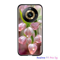 เคสมันวาวสำหรับ Realme 11 Pro 5G Realme 11 Pro + 5G ดีไซน์ความคมชัดสูงคริสตัลดอกไม้สีชมพูหรูกันกระแทกกระจกเทมเปอร์เคสฝาหลัง