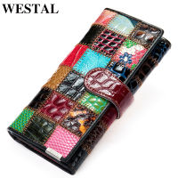 WESTAL Womens Wallet Genuine Leather Patchwork Wallet for Women Clutch Bags for Cellphone Womens Purses Coin Wallets Long 4202