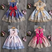 ZZOOI Birthday Party Princess Dress For 4-10 Years Girls Bow Lace Sleeve Flower Ball Gown For Children Backless Knee-Length Costume