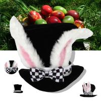 Easter Day Bunny Hat Rabbit Ears Hat Breathable Non-fading Tear-resistant Anti-deformed Non-slip Lattice Bow Happy Holiday Suppl