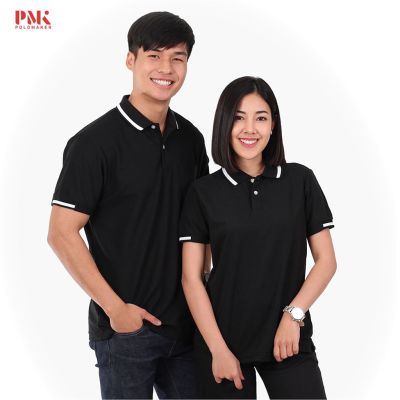 MiinShop เสื้อผู้ชาย เสื้อผ้าผู้ชายเท่ๆ เสื้อโปโล สีดำ ขลิบขาว PK095 - PMK  Polomaker เสื้อผู้ชายสไตร์เกาหลี