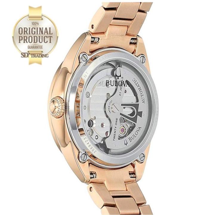 bulova-รุ่น-97p121-automatic-5diamonds-womens-watch-pinkgold-mother-of-pearl-เพชรแท้5เม็ด-หน้าปัดมุก