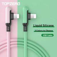 TOPZERO สายสำหรับ iPhone USB 90องศา,12 11 Pro Max X XR XS 8 7 6 6S 5 5 5S ชาร์จเร็วซิลิโคนเหลวข้อมูล