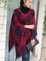 Women Turtleneck Pullovers Outdoor Casual Striped Sweater Femme Winter Warm Thick Poncho Knitted Blanket Cape Plus Size