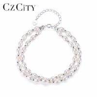 CZCITY Brand Charms Bracelet Freshwater White Rice Pearl with 925 Sterling Silver Beads Female Chain Link Bracelet Wholesale