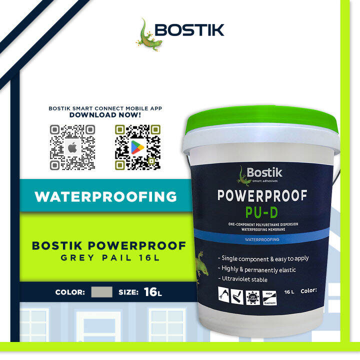 BOSTIK Powerproof PUD 16L, Grey, Pail, Readytouse, Solvent Free, Permanent