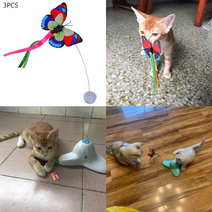 3pcs-ตุ๊กตาแมวตลกผีเสื้อแมวไฟฟ้ากระพือผีเสื้อหมุนเติมของเล่นหยอกแมวของเล่นเปลี่ยน
