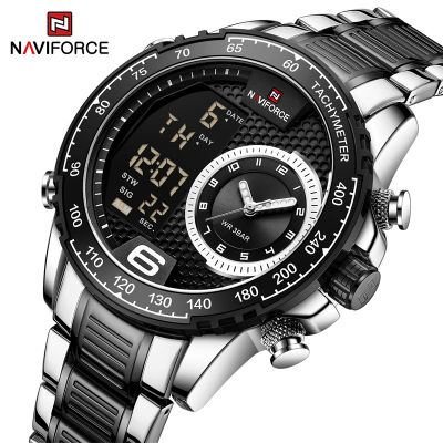 Naviforce Fashion Mens Watches Top nd Luxury Quartz Watch for Men Chronograph Waterproof 24 Hour LCD Display Luminous Watch