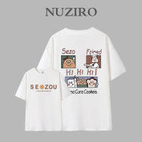 NUZIRO เสื้อแฟชั่น เสื้อยืดสีพื้นคอกลมลายน่ารักสไตล์เกาหลี เสื้อผ้