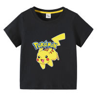 Pikachu แขนสั้นเด็กผ้าฝ้าย100% ท็อปส์เสื้อยืดฤดูร้อนด้วยแสงชายหญิง Lesure Lesure เด็ก