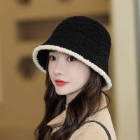 Plush fisherman hat womens autumn and winter knitted all-match outdoor warm new face small trendy