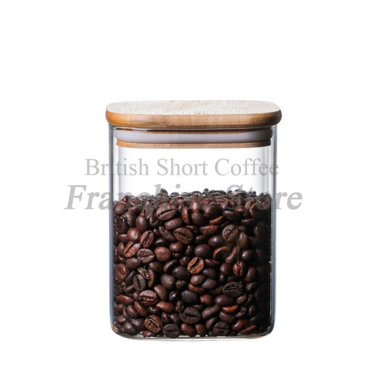 แอลเอ-ฝาไม้สี่เหลี่ยมกระจกโปร่งแสงขวดกระป๋องอัดลมภาชนะใส่อาหารธัญพืชภาชนะกาแฟ