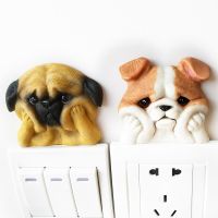 Light Switch Stickers Wall Stickers Bulldog Resin Statue Household Wall Decoration Cute Cartoon Dog Socket Ornaments Room Decor Wall Stickers Decals