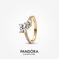 Official Store Pandora Double Heart Sparkling Ring (14K Gold Plated)