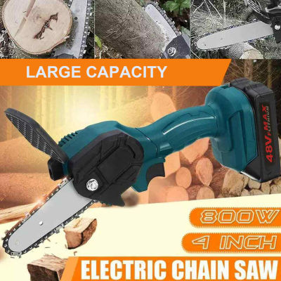 4in Mini Handheld Electric Chainsaw High Powers Woodworking-Saw Portable Rechargeable Cordless One-Hand Wood C-utter for Gardening Pruning Trimming