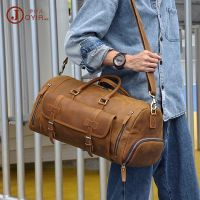 [COD] leather mens bag business trip crazy horse travel large capacity