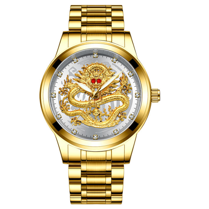 longbo-นาฬิกา-นาฬิกาข้อมือผู้ชาย-ผช-เครื่องประดับ-แฟชั่นหรูหรา-มังกรทอง-dragon-เรือนสีทองลายมังกร-นาฬิกาผู้ชาย-สายสแตนเลสทอง-กันน้ำได้-รหัส-80695-ส่งไวจากไทย