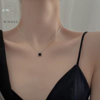 【WINDES】Trendy Simple Light Luxury Niche Design Advanced Wild Collarbone Chain Black Square Necklace Women