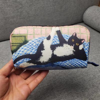 Lesportsac Lazy Cat Print กระเป๋าใส่เครื่องสำอาง กระเป๋าคลัทช์ กระเป๋าลิปสติก กระเป๋าดินสอ 6511