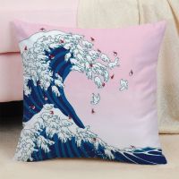 Japanese wave pattern soft cushion pillowcase with double-sided custom printing 40x4 0 bed home decoration pillowcase