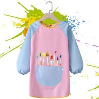 Childrens Painting Apron Cartoon Smock With Long Sleeve And Roomy Pocket Pre-School Kids Smock With Color Blocking For Painting Aprons