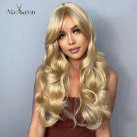 ALAN EATON Long Golden Wigs Body Wave Synthetic Wigs With Bangs For WhiteBlack Women Natural Cosplay Party Daily Heat Resistanthot