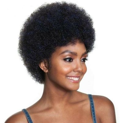 【jw】✶☑✟ Short Afro Curly Human Hair Machine Wigs for 150 Density Cut Wig