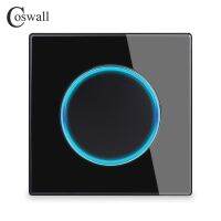 COSWALL 1/2/3/4 Gang 1/2 Way On / Off Wall Light Switch Large Aperture LED Backlight Data HDMI USB Charger Glass Panel Black