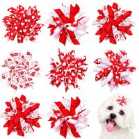 60/100PCS Cute Valentines Day Style Dog Hair Bows Rion Letter Volumes Pet Decorate Puppy Ruer Band For Small Dog Supplies