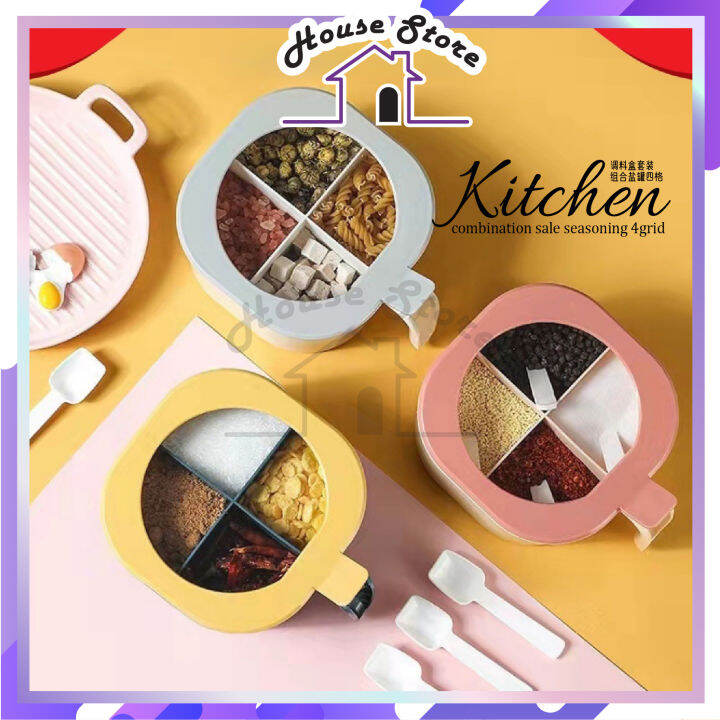 Kitchen 4 Grids Spice Box Combination Set Condiment Container