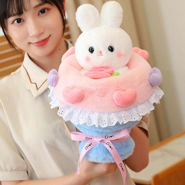 dolity-ตุ๊กตาการ์ตูนกระต่ายเปลี่ยนเป็นตุ๊กตาหนานุ่มช่อดอกไม้สำหรับเด็กวันเกิด