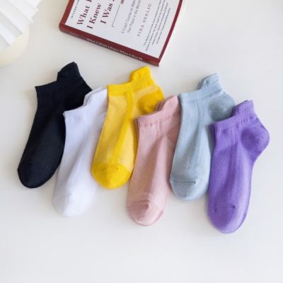 6คู่ใหม่บางระบายอากาศลูกอม M Acaron สีผู้หญิงถุงเท้าผ้าฝ้ายสบายๆแฟชั่นตาข่ายที่มองไม่เห็นถุงเท้าสั้นสำหรับผู้หญิง
