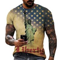 2023 T-shirt Designed Wolf Mosaic Totem Pattern 3d Printing Statue of Liberty Trend Retro Fashion Casual Oversized Top Short Sleeve