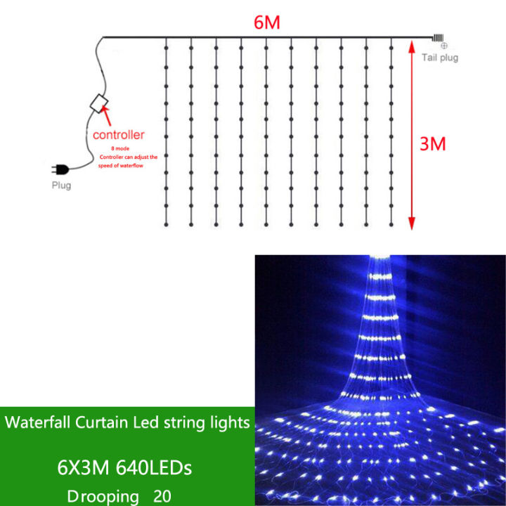 new-wangshenghui-3x-ม่านฝนดาวตกน้ำตก2ม-3x-3ม-6x3ม-สายไฟแอลอีดีไฟตกแต่งพวงมาลัยนางฟ้าปาร์ตี้แต่งงานสายไฟตกแต่ง