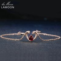 LAMOON Natural Gemstone Garnet Bracelets For Women 925 Sterling Silver Rose Gold Vermeil Jewelry Sweet Heart Bracelet HI012