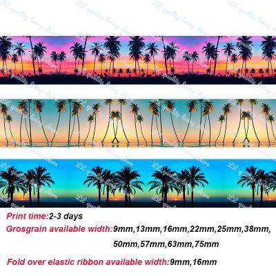 【CC】 Hawaii tree printed grosgrain ribbon hairbows handmade materials Clothing accessories wedding package 50 yards