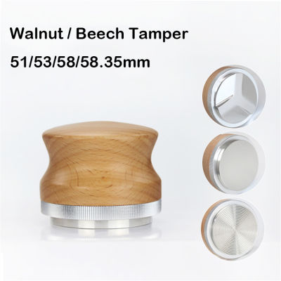 51535858.35mm Coffee Tamper Adjustable FanFlat Base Walnut Wood Handle Espresso Powder Hammer Coffee Accessories Barista