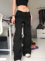 กางเกงยีนส์ขากางเกงขายาวสีดำสีน้ำตาลสำหรับกางเกงยีนส์ขาตรงกางเกง Y2K กางเกงยีนส์ขาบานเสื้อผ้าผู้หญิงเอวสูงแบบสตรีทแวร์
