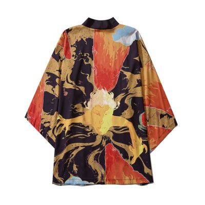 ✅2023 64 # เสื้อเสื้อคาร์ดิแกน Kimono สำหรับผู้ชายเสื้อคาร์ดิแกนเปิดด้านหน้าทรงหลวมลำลองฤดูร้อนฤดูใบไม้ผลิแขน3/4พิมพ์ลายสไตล์ญี่ปุ่น