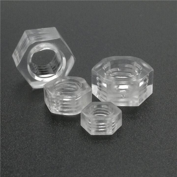 10-20pcs-m2-5-m3-m4-m5-m6-m8-din934-transparent-hexagon-pc-nut-plastic-polycarbonate-hex-nuts-for-lighting-lamp-installation