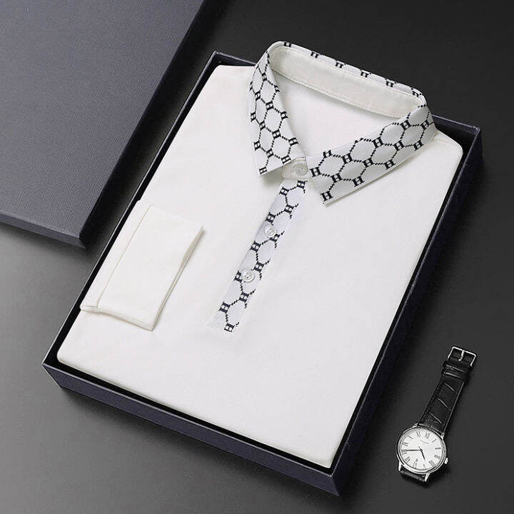 Standup Collar Polo Shirt for Men Autumn Long Sleeve Polo Shirt Pure