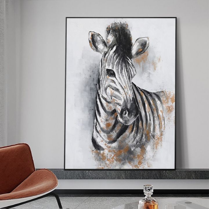 สีดำและสีขาวม้าลายภาพวาดสีน้ำมันบนผ้าใบสัตว์โปสเตอร์และพิมพ์ภาพผนังศิลปะสำหรับห้องนั่งเล่นตกแต่งบ้าน