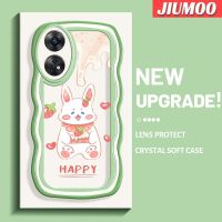 เคส JIUMOO สำหรับ OPPO Reno 8 T 5G Reno8 T A1 Pro เคสลายกระต่ายสตรอเบอร์รี่ดีไซน์ใหม่สร้างสรรค์เคสโปร่งใสลายกล้องถ่ายรูปซิลิกาเจลฝาครอบป้องกันขอบลอนเคสมือถือกันกระแทกแบบใสนิ่ม