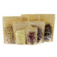 50pcs Kraft Paper Zip Lock Bags One Side Clear Stand Up Resealable Snack Coffee Beans Dates Chocolate Packaging Storage Gift